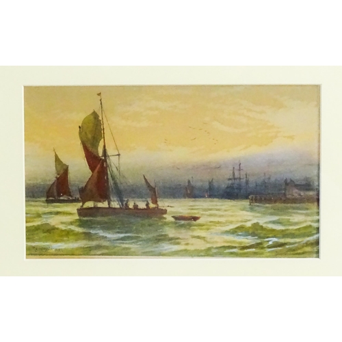 1611 - Thomas Mortimer, Late 19th century, Marine School, Watercolour, Fishing boats leaving a harbour. Sig... 