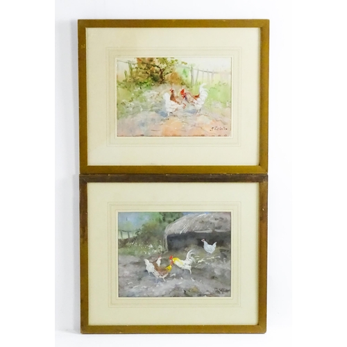 1614 - John Falconer Slater (1857-1937), Watercolour and gouache, A pair, One depicting two chickens and a ... 