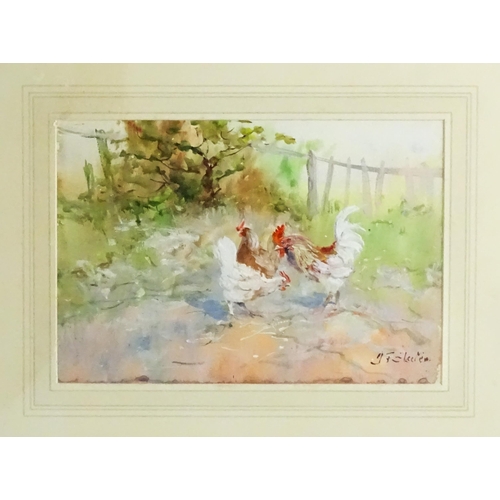 1614 - John Falconer Slater (1857-1937), Watercolour and gouache, A pair, One depicting two chickens and a ... 