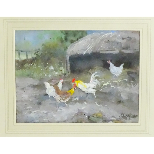 1614 - John Falconer Slater (1857-1937), Watercolour and gouache, A pair, One depicting two chickens and a ... 