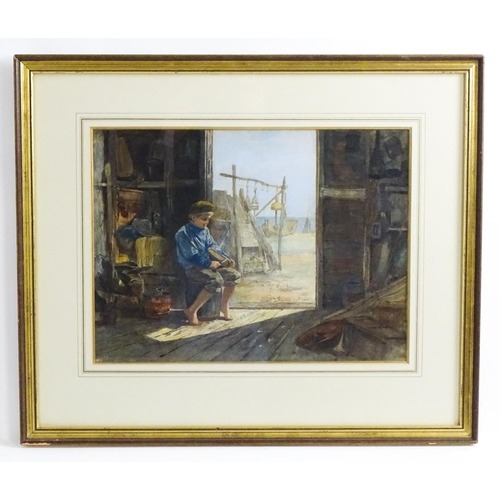 1620 - Manner of H. Drummond, Watercolour, The Fisherman's Hut. Indistinctly signed and dated 1875 lower ri... 