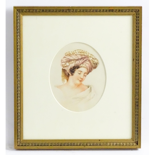 1626 - Early 20th century, Watercolour, A portrait of a lady wearing a headdress. Approx. 5 1/4