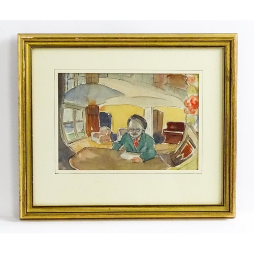 1628 - William Walker Telfer (1907-1993), Scottish School, Watercolour, A self portrait in an interior scen... 