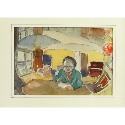 1628 - William Walker Telfer (1907-1993), Scottish School, Watercolour, A self portrait in an interior scen... 