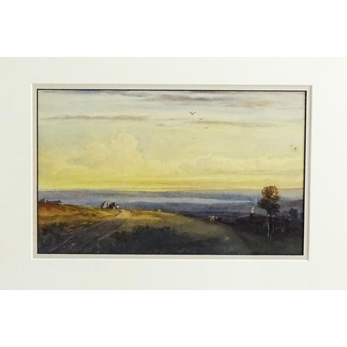 1632 - Late 19th / early 20th century, Watercolour, A sunrise farming landscape with horse and cart. Approx... 