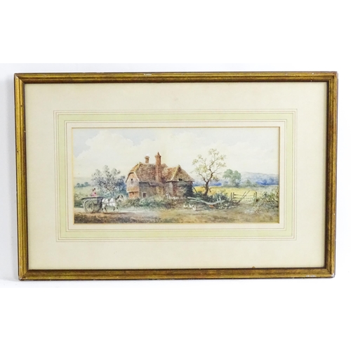 1635 - Early 20th century, Watercolour and gouache, A rural scene with a horse drawn cart passing a farm co... 