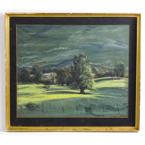 1682A - 20th century, Pastel on paper, A landscape with rolling hills and trees. Indistinctly signed David D... 