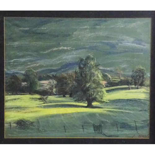 1682A - 20th century, Pastel on paper, A landscape with rolling hills and trees. Indistinctly signed David D... 