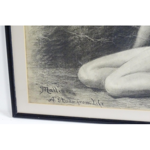 1683 - Malliun, 20th century, Charcoal sketches on paper, Two life drawings studies of nudes. Signed. Appro... 