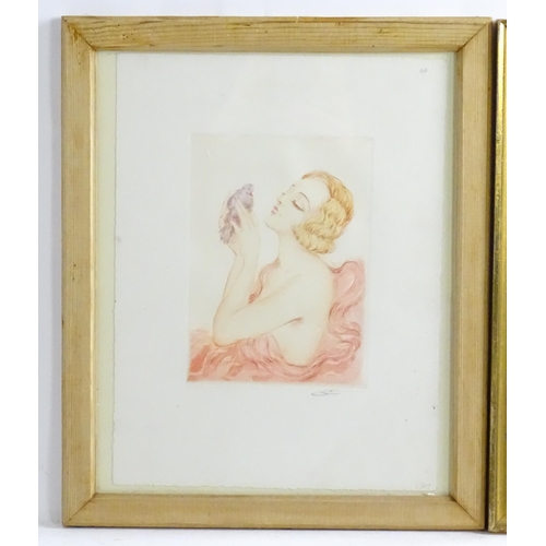 1694 - Manner of Louis Icart (1888-1950), Limited edition colour etchings, A pair of Art Deco portraits dep... 