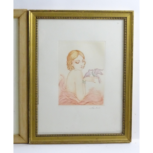 1694 - Manner of Louis Icart (1888-1950), Limited edition colour etchings, A pair of Art Deco portraits dep... 