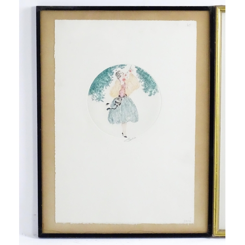 1695 - Manner of Louis Icart (1888-1950), Limited edition colour etchings, A pair of Art Deco portraits, on... 