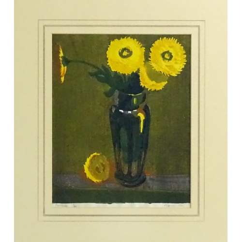 1710 - B. Jones, Early 20th century, Limited edition screenprint, Marigolds, A still life study with flower... 