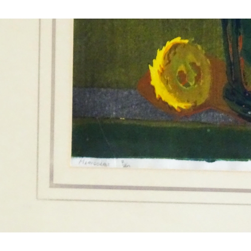 1710 - B. Jones, Early 20th century, Limited edition screenprint, Marigolds, A still life study with flower... 