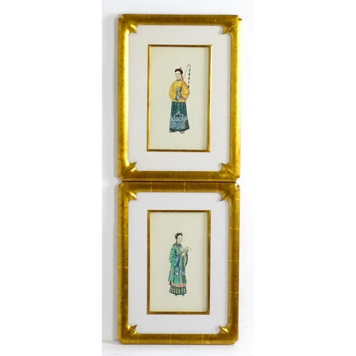 1716 - Chinese School, Watercolours and gouache, A pair of full length portraits depicting a nobleman and w... 