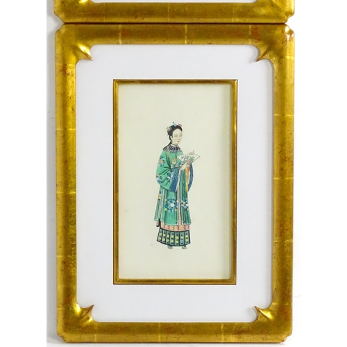 1716 - Chinese School, Watercolours and gouache, A pair of full length portraits depicting a nobleman and w... 