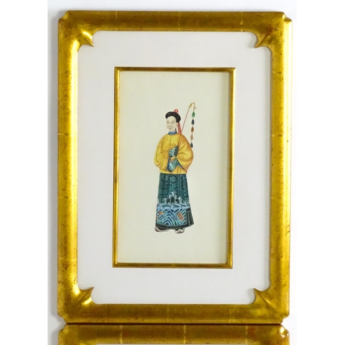 1716 - Chinese School, Watercolours and gouache, A pair of full length portraits depicting a nobleman and w... 