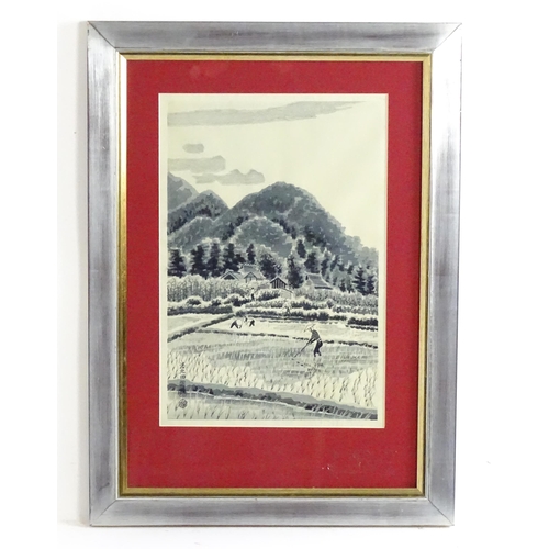 1717 - After Kotozuka Eiichi (1906-1979), Japanese School, Colour woodblock print, Rice Fields. Approx. 15 ... 