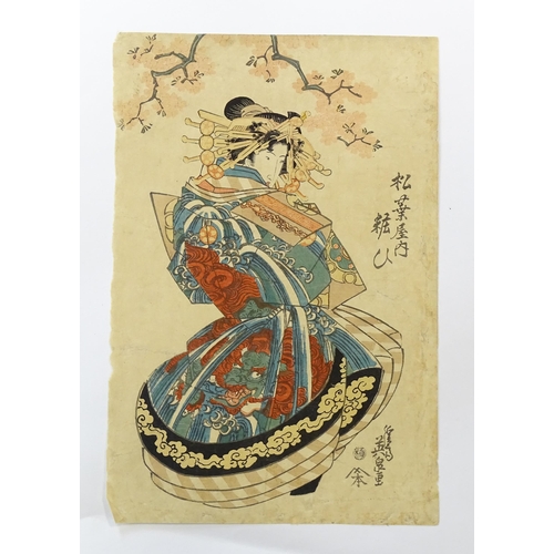 1736 - After Keisai Eisen (1790-1848), Japanese School, Woodblock print, A portrait of a Geisha with blosso... 