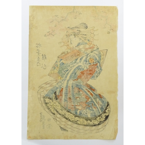 1736 - After Keisai Eisen (1790-1848), Japanese School, Woodblock print, A portrait of a Geisha with blosso... 