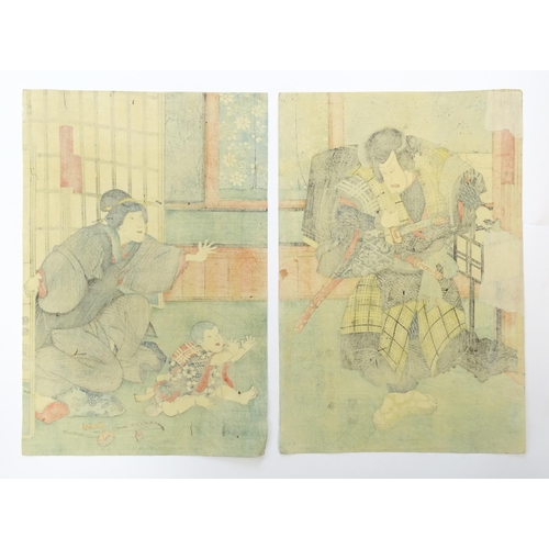 1740 - After Utagawa Kunisada (1786-1865), Japanese School, Woodblock prints, A diptych, The Samurai's Fare... 