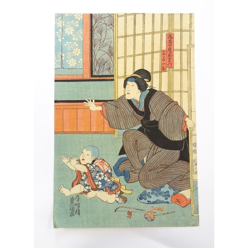 1740 - After Utagawa Kunisada (1786-1865), Japanese School, Woodblock prints, A diptych, The Samurai's Fare... 