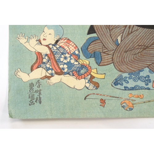 1740 - After Utagawa Kunisada (1786-1865), Japanese School, Woodblock prints, A diptych, The Samurai's Fare... 