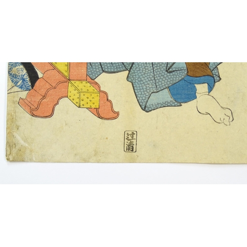 1742 - After Utagawa Kunisada (1786-1865), Japanese School, Woodblock print, A diptych, Eavesdropping on th... 