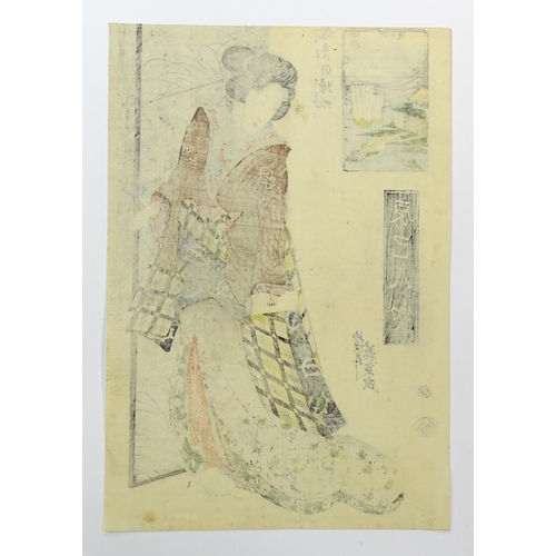 1744 - After Keisai / Ikeda Eisen (1790-1848), Japanese School, Woodblock print, A portrait of a Geisha wea... 