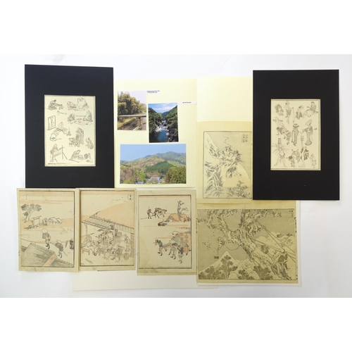 1768 - After Katsushika Hokusai (1760-1849), Eight assorted woodblock book plates, to include Fuji in Totom... 