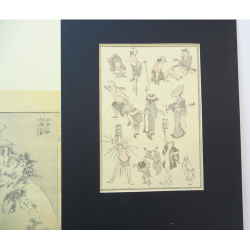 1768 - After Katsushika Hokusai (1760-1849), Eight assorted woodblock book plates, to include Fuji in Totom... 