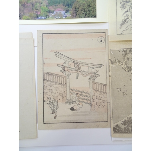 1768 - After Katsushika Hokusai (1760-1849), Eight assorted woodblock book plates, to include Fuji in Totom... 