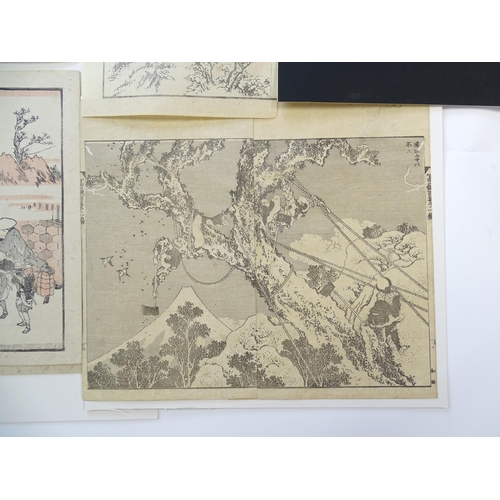 1768 - After Katsushika Hokusai (1760-1849), Eight assorted woodblock book plates, to include Fuji in Totom... 