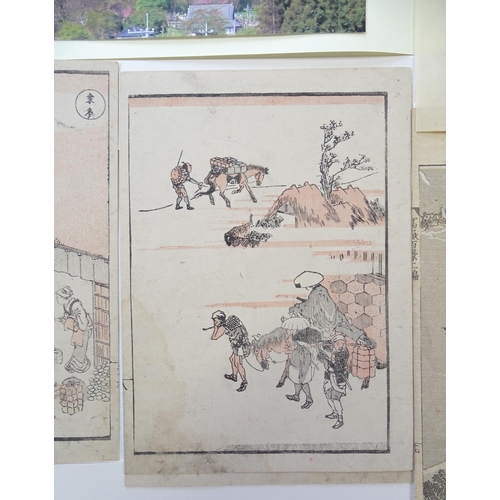 1768 - After Katsushika Hokusai (1760-1849), Eight assorted woodblock book plates, to include Fuji in Totom... 