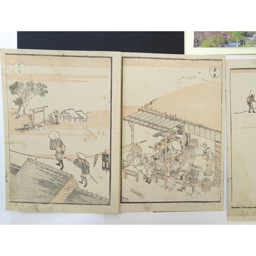 1768 - After Katsushika Hokusai (1760-1849), Eight assorted woodblock book plates, to include Fuji in Totom... 