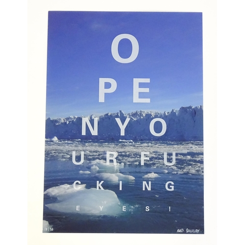 1812 - Alex Bucklee, 21st century, Limited edition print, Eye test / Vision chart with a melting ice cap ba... 