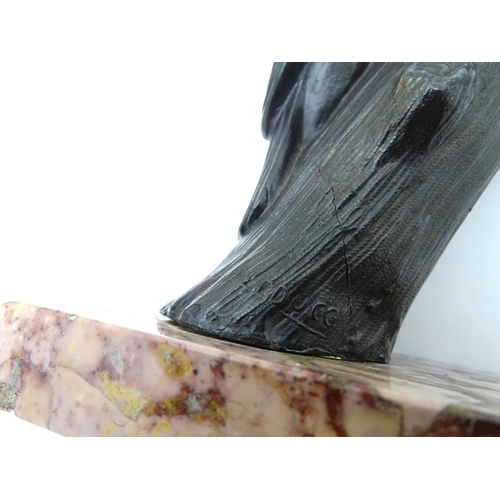 1104 - A pair of 20thC bookends with cast nuthatch bird on branch detail after Michel Leducq (1879-1955). F... 