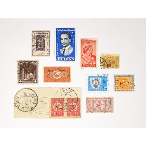 1192 - Eleven 20thC postage stamps from Jordan, Aden - Kathiri State of Seiyun, Cyprus, Turkey, etc. (11)