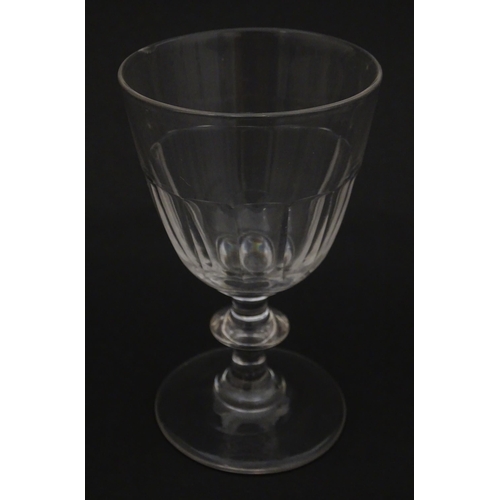 207 - Five cut glass champagne coupes together with five cut glass pedestal wine glasses. Approx 4 1/2