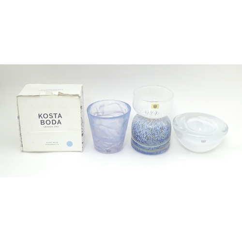 210 - Three items of Swedish art glass, comprising a Kosta Boda beaker, a boxed Kosta Boda 'Atoll' bowl an... 