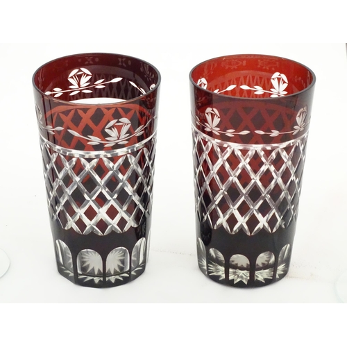 227 - A quantity of Bohemian style ruby red coloured drinking glasses comprising four pedestal wine glasse... 