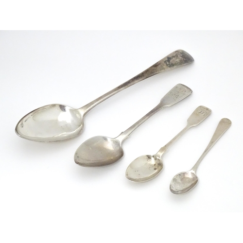 377 - Four 19thC silver spoons, various dates and makers to include a tablespoon hallmarked London 1823 ma... 