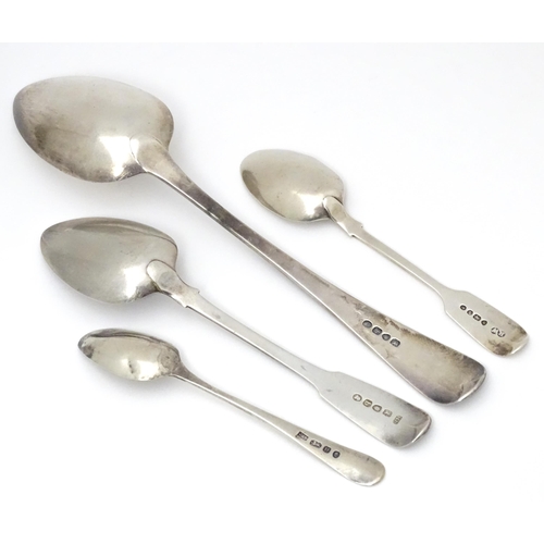 377 - Four 19thC silver spoons, various dates and makers to include a tablespoon hallmarked London 1823 ma... 