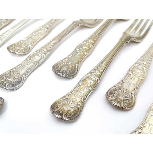 522 - 24 associated Victorian silver Kings pattern dessert forks comprising fifteen hallmarked London 1848... 