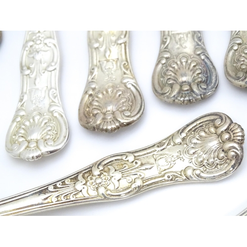 522 - 24 associated Victorian silver Kings pattern dessert forks comprising fifteen hallmarked London 1848... 