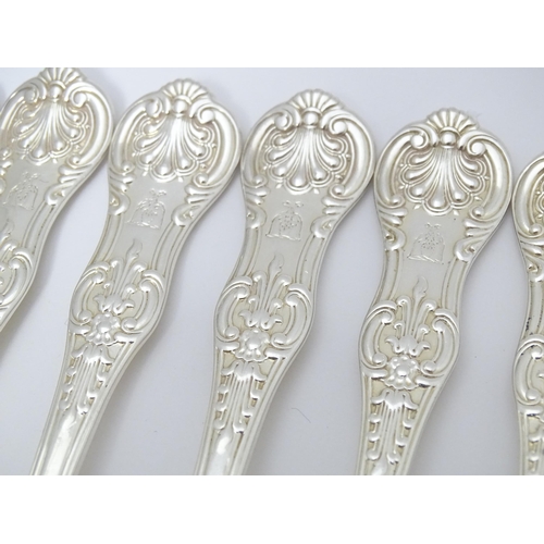 525 - Nine associated Victorian silver Kings pattern dessert forks comprising eight hallmarked London 1865... 