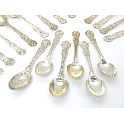 530 - Thirty six associated Victorian silver Kings pattern teaspoons comprising twelve hallmarked London 1... 