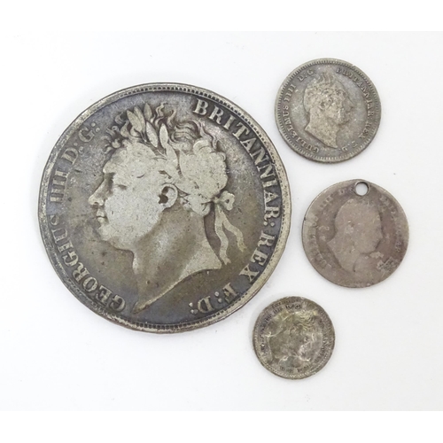 785 - Coins: A quantity of coins, to include George III & IV crowns, threepence pieces, a 1852 Ionian Isla... 