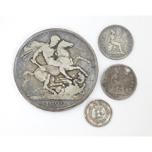 785 - Coins: A quantity of coins, to include George III & IV crowns, threepence pieces, a 1852 Ionian Isla... 