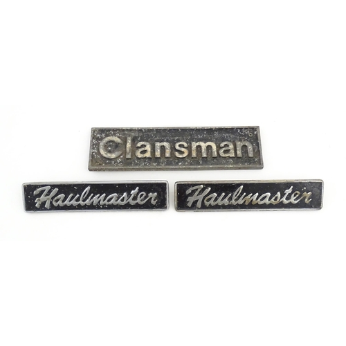 1071 - Three mid 20thC marque plates from classic vehicles, comprising a cast aluminium Clansman (Albion) l... 